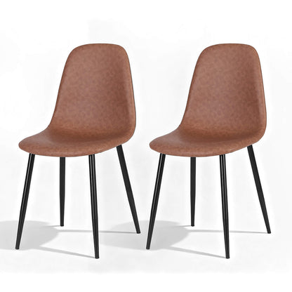 Baron | Modern Metal Black Brown PU Leather Dining Chairs | Set Of 2 | Brown
