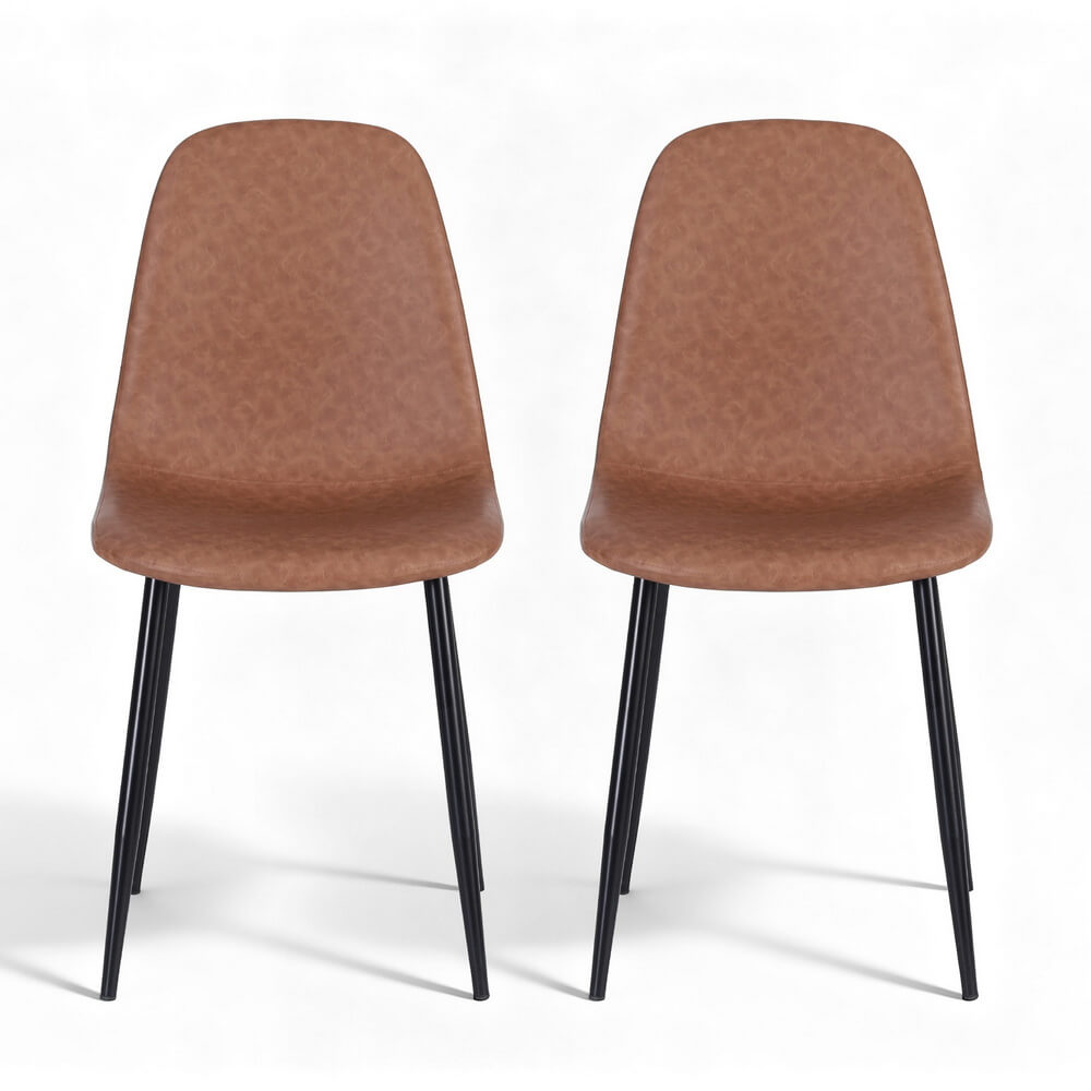 Baron | Modern Metal Black Brown PU Leather Dining Chairs | Set Of 2 | Brown