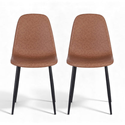 Baron | Modern Metal Black Brown PU Leather Dining Chairs | Set Of 2 | Brown
