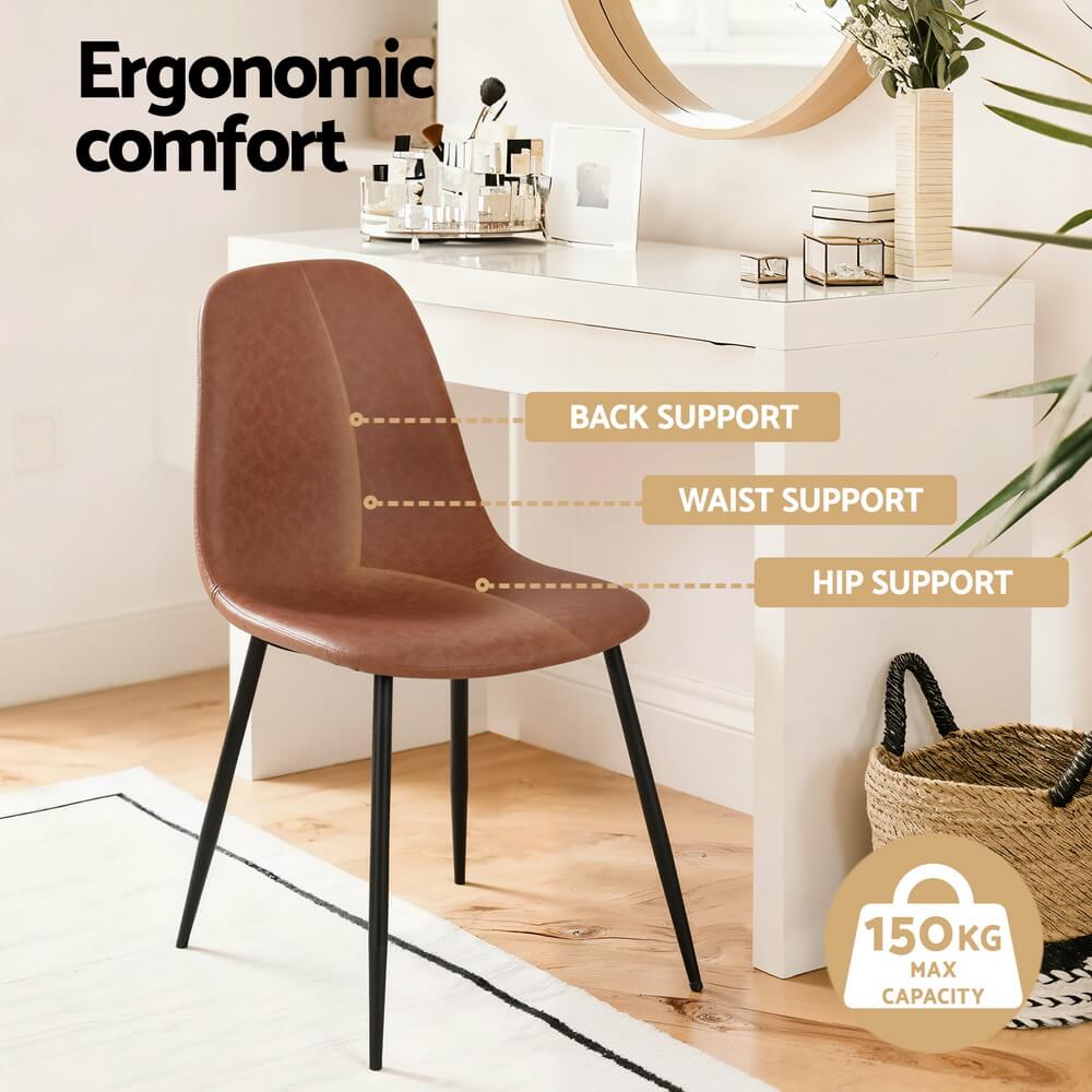 Baron | Modern Metal Black Brown PU Leather Dining Chairs | Set Of 2 | Brown