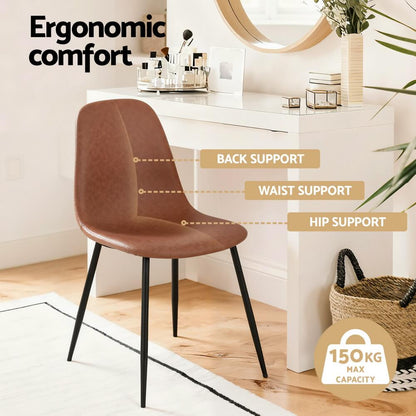 Baron | Modern Metal Black Brown PU Leather Dining Chairs | Set Of 2 | Brown