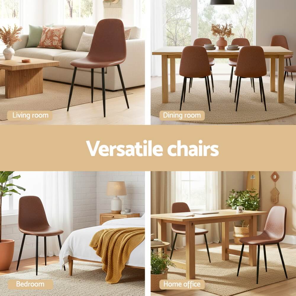 Baron | Modern Metal Black Brown PU Leather Dining Chairs | Set Of 2 | Brown