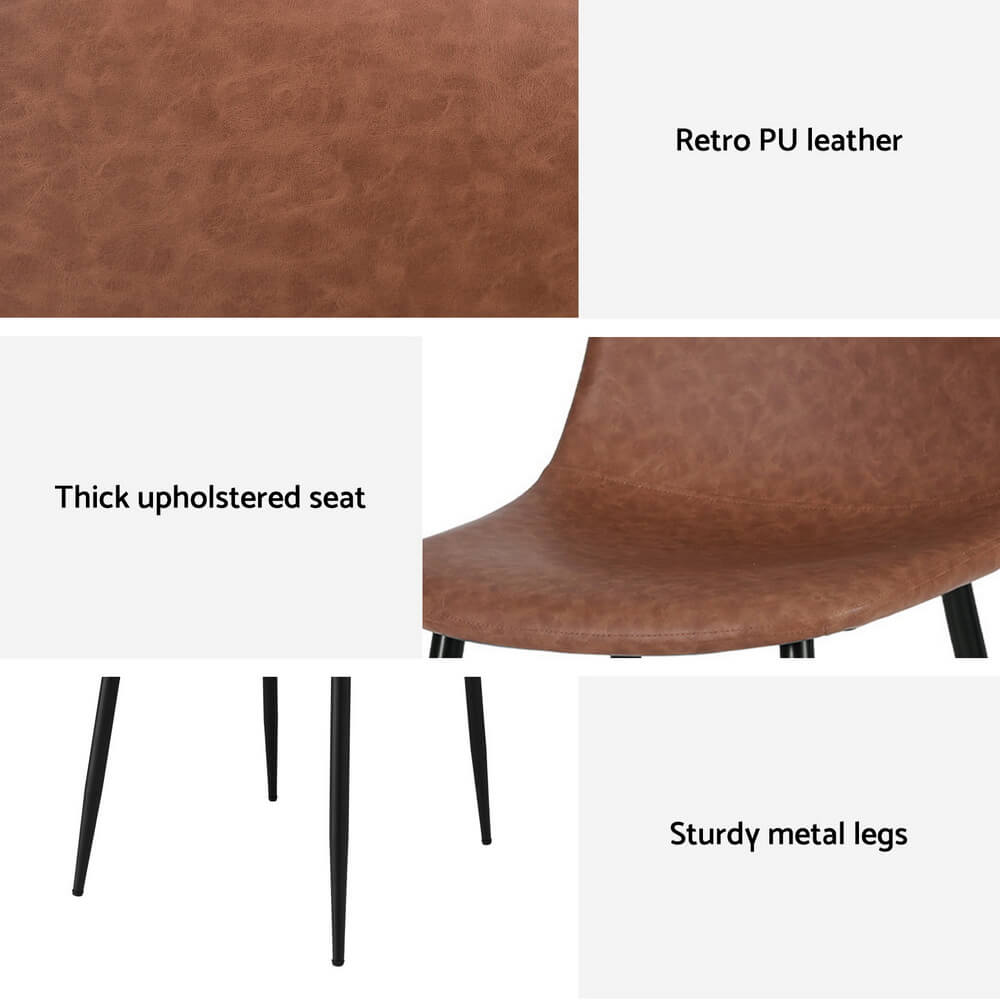 Baron | Modern Metal Black Brown PU Leather Dining Chairs | Set Of 2 | Brown