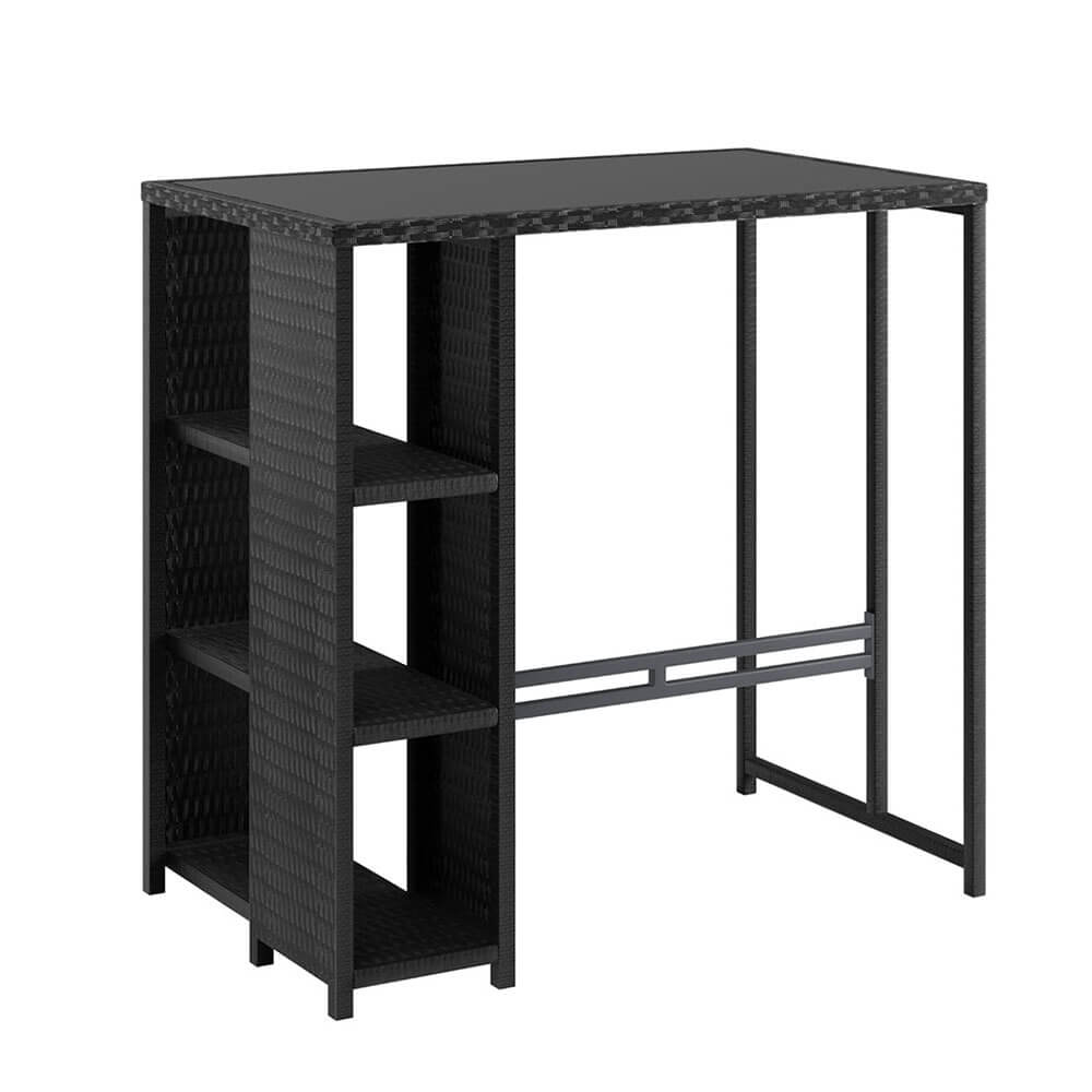 Baroosa | Black Metal Glass Outdoor Wicker Bar Stool Table