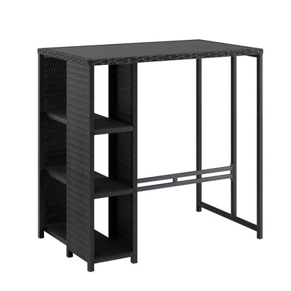 Baroosa | Black Metal Glass Outdoor Wicker Bar Stool Table