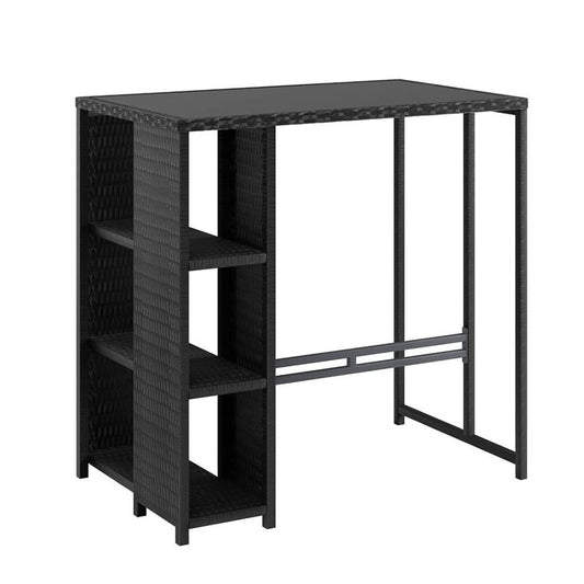 Baroosa | Black Metal Glass Outdoor Wicker Bar Stool Table