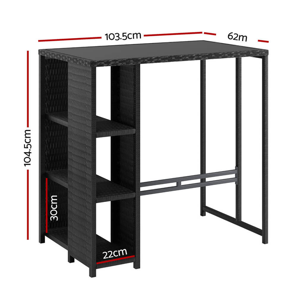 Baroosa | Black Metal Glass Outdoor Wicker Bar Stool Table