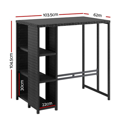 Baroosa | Black Metal Glass Outdoor Wicker Bar Stool Table