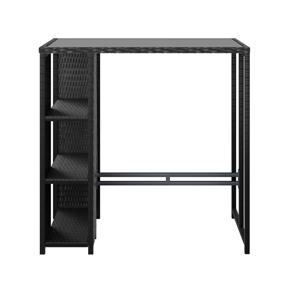 Baroosa | Black Metal Glass Outdoor Wicker Bar Stool Table