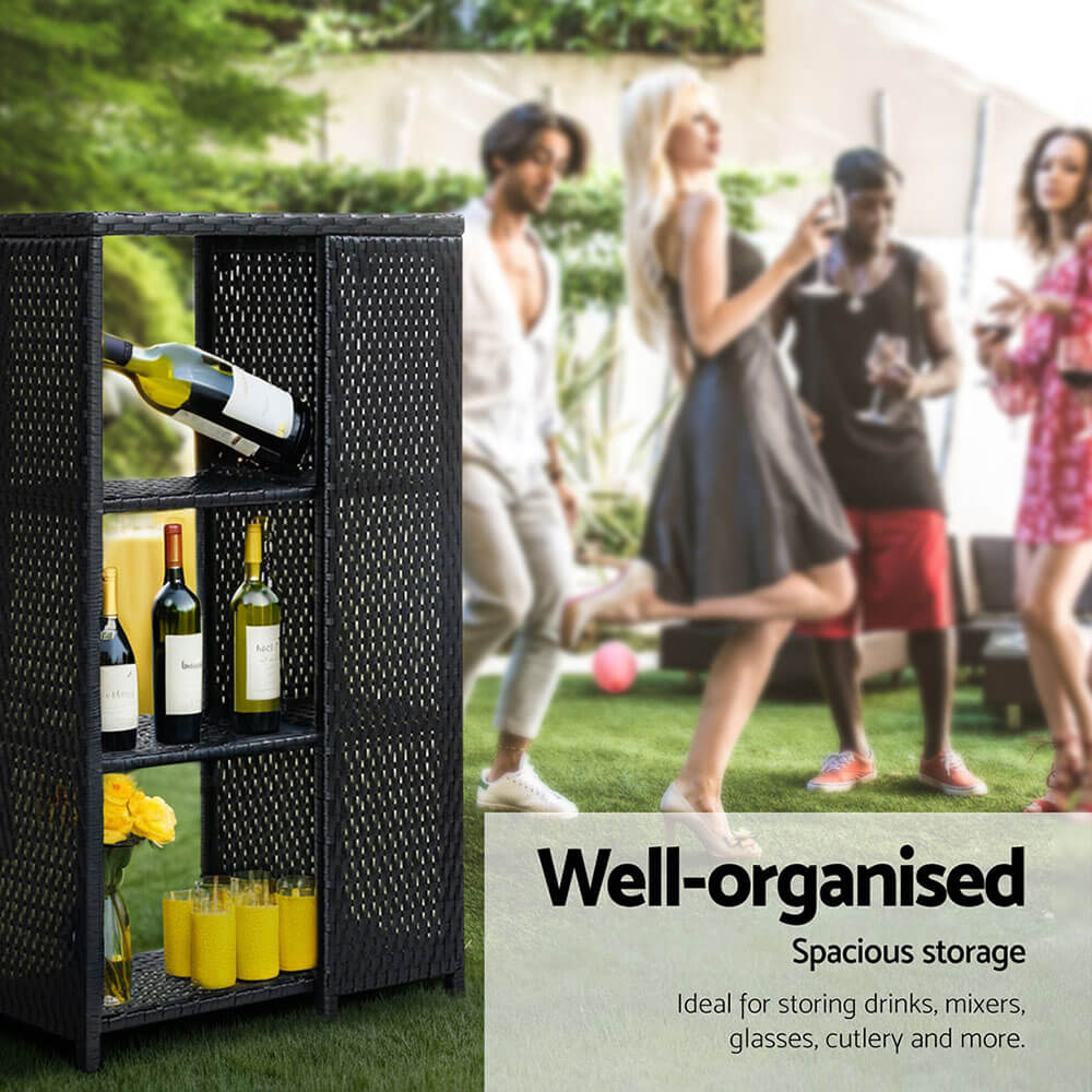 Baroosa | Black Metal Glass Outdoor Wicker Bar Stool Table
