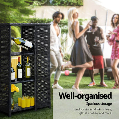 Baroosa | Black Metal Glass Outdoor Wicker Bar Stool Table