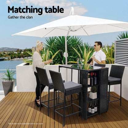 Baroosa | Black Metal Glass Outdoor Wicker Bar Stool Table