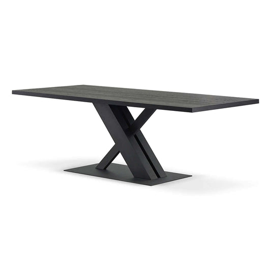 Baroosa | Contemporary 2.2m Natural Black Rectangular Wooden Dining Table | Black
