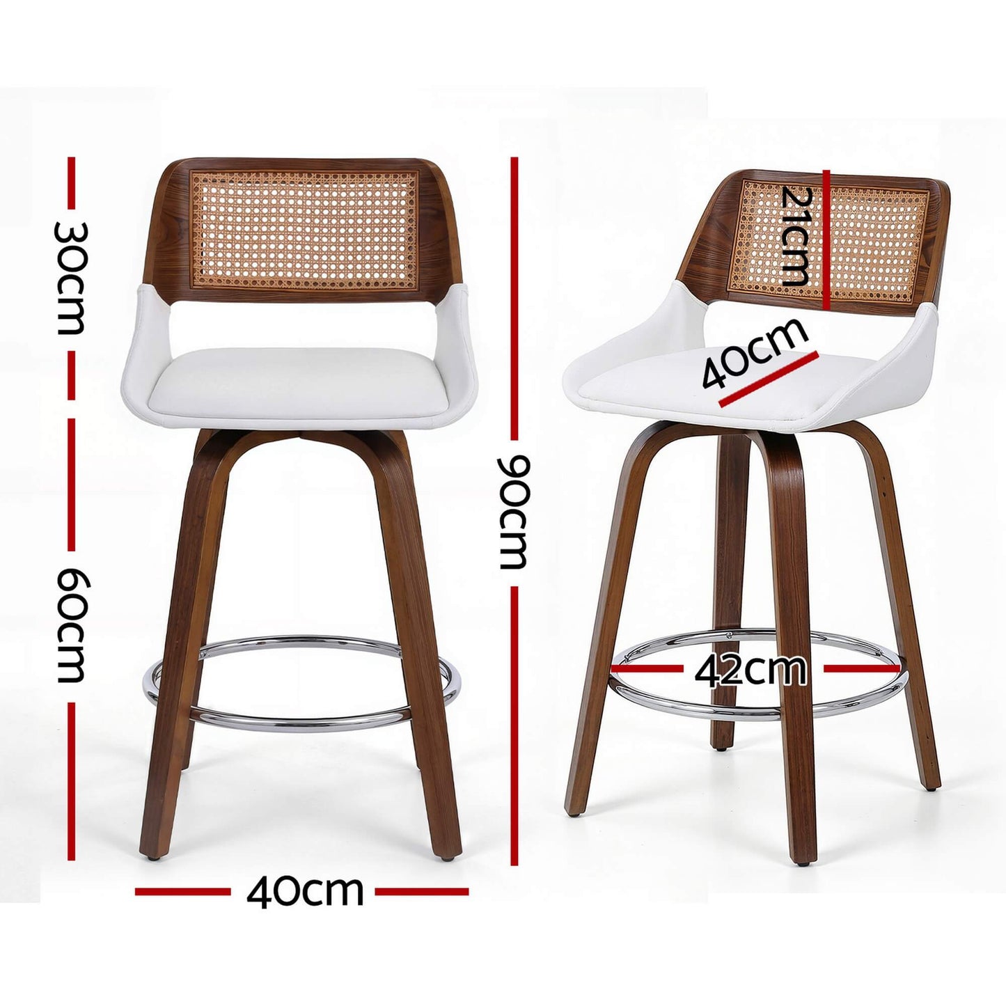 Bartlett | Modern PU Leather Rattan Swivel White Bar Stools With Arms | Set Of 2 | White