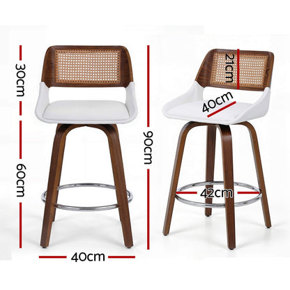 Bartlett | Modern PU Leather Rattan Swivel White Bar Stools With Arms | Set Of 2 | White