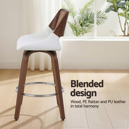 Bartlett | Modern PU Leather Rattan Swivel White Bar Stools With Arms | Set Of 2 | White