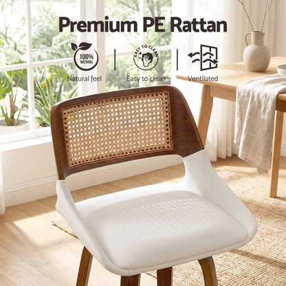 Bartlett | Modern PU Leather Rattan Swivel White Bar Stools With Arms | Set Of 2 | White