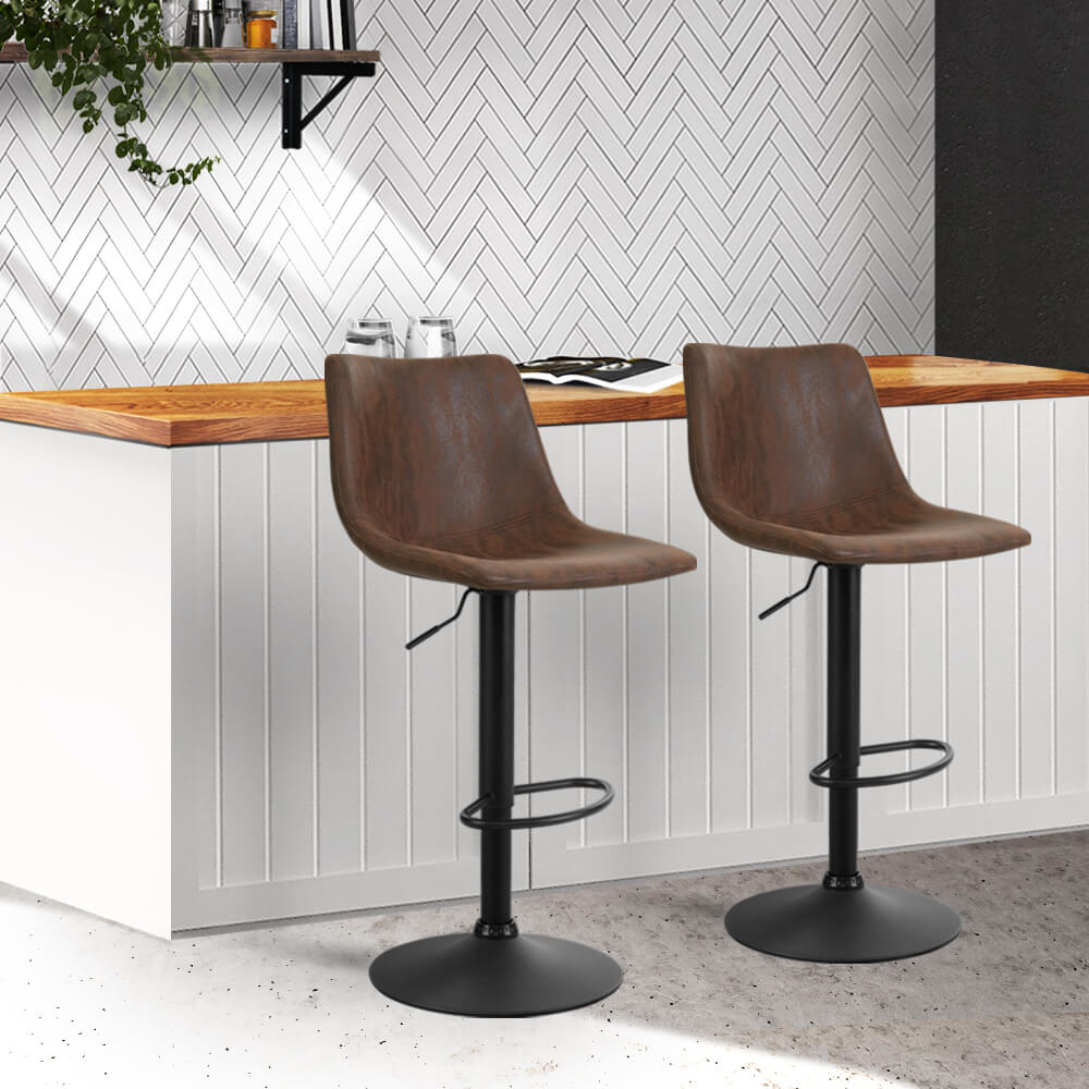 Barton | Modern Swivel Brown Vintage PU Leather Bar Stools | Set Of 2 | Brown