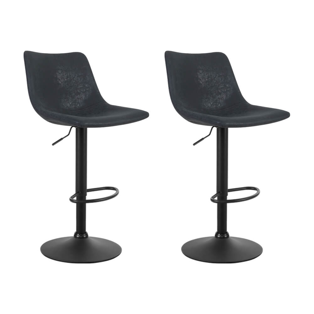 Modern Swivel Black Vintage PU Leather Bar Stools | Set Of 2