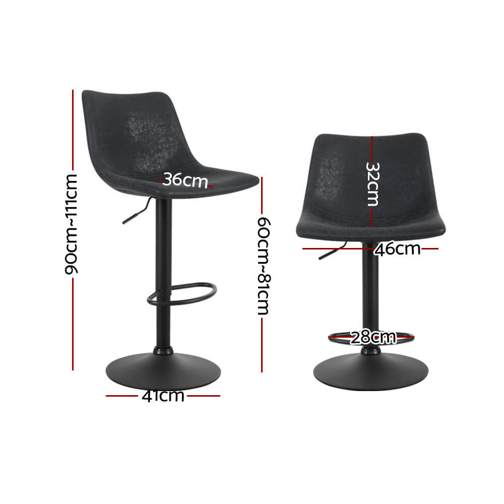 Modern Swivel Black Vintage PU Leather Bar Stools | Set Of 2