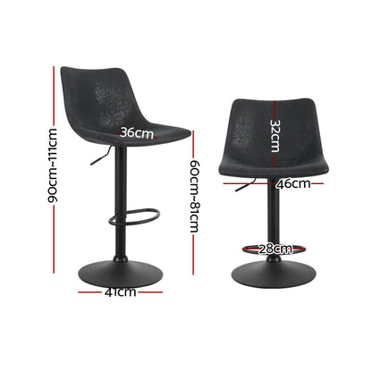 Modern Swivel Black Vintage PU Leather Bar Stools | Set Of 2