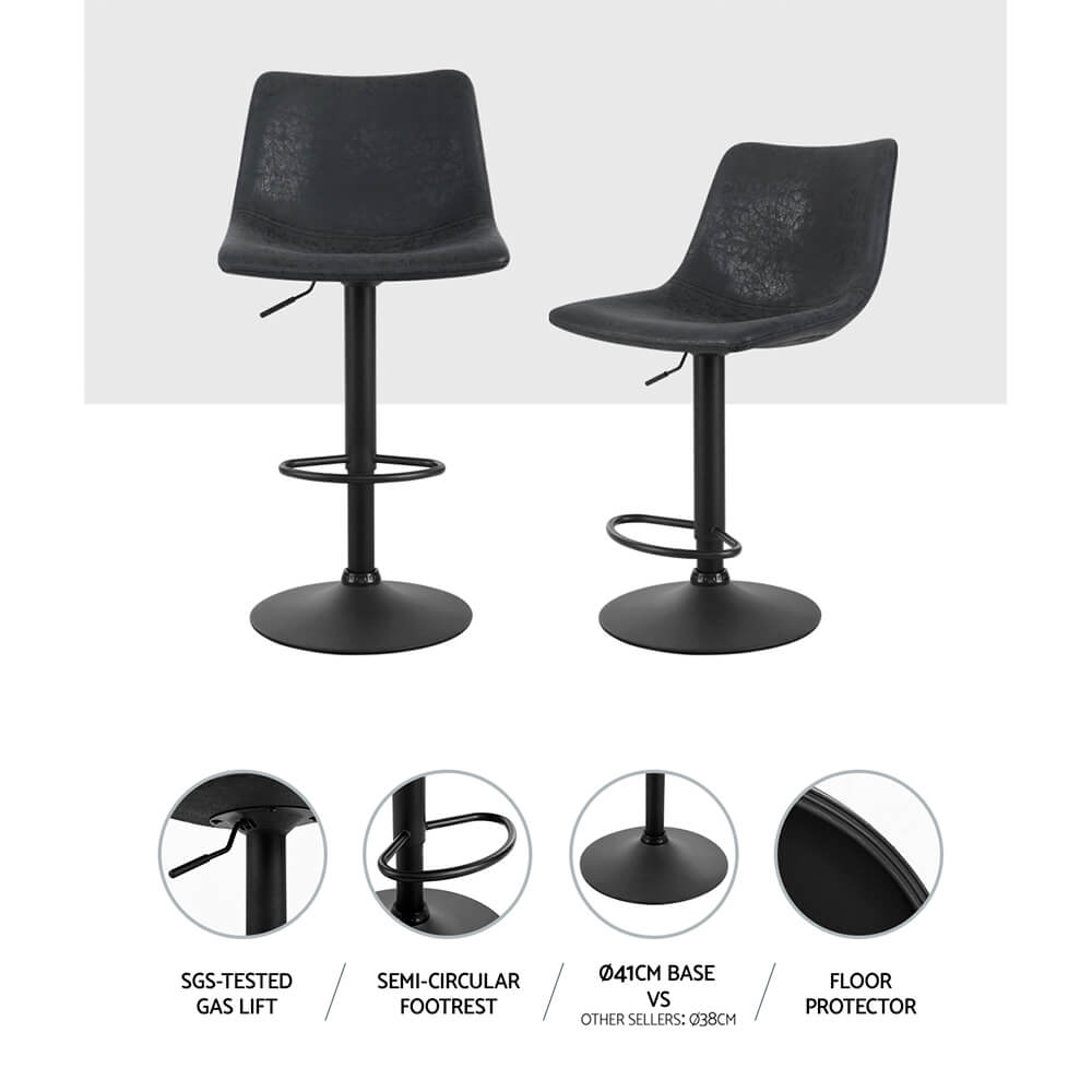 Modern Swivel Black Vintage PU Leather Bar Stools | Set Of 2