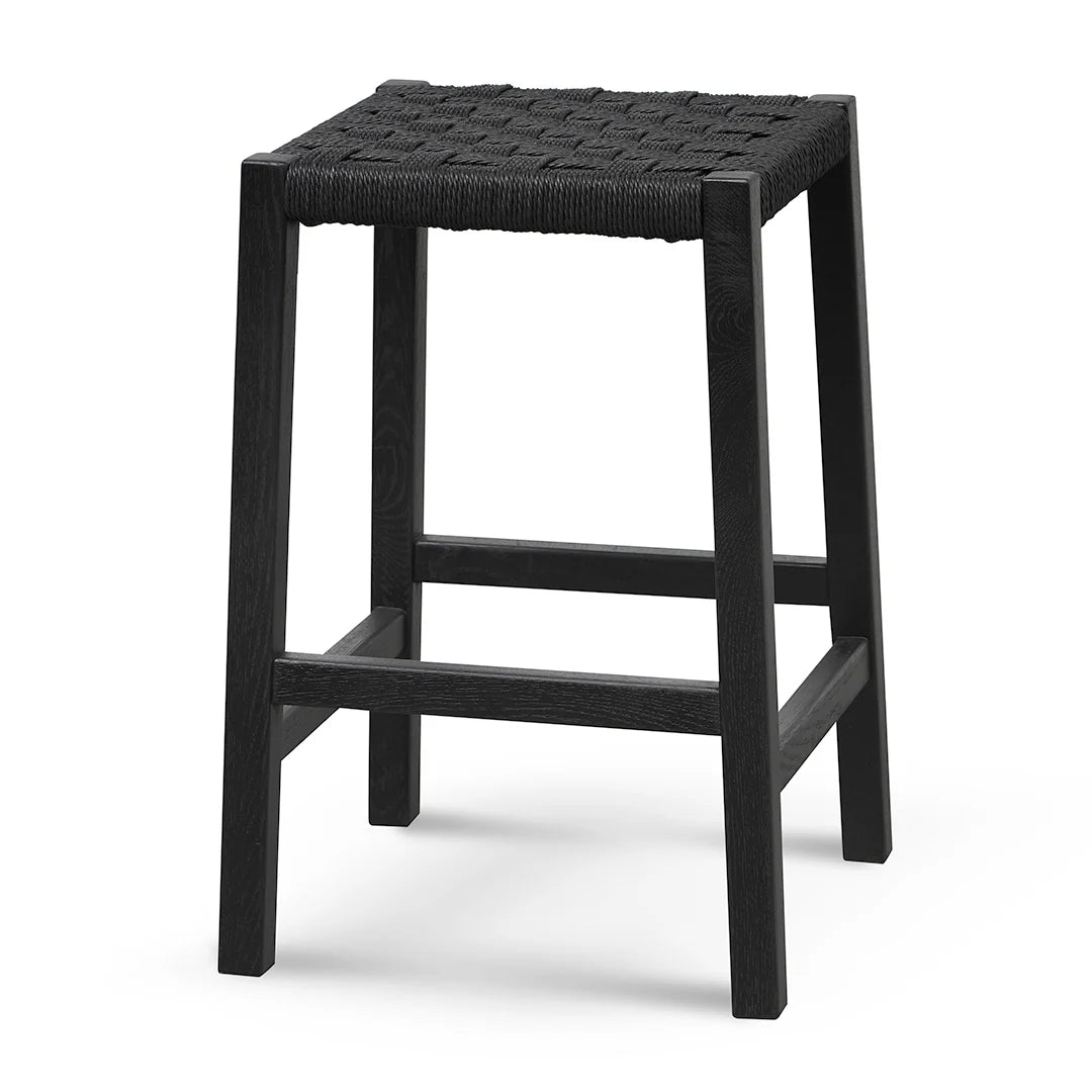 Baybreeze | Backless Coastal Black Walnut Natural Wooden Rattan Bar Stool