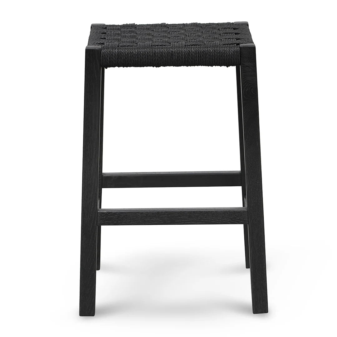 Baybreeze | Backless Coastal Black Walnut Natural Wooden Rattan Bar Stool