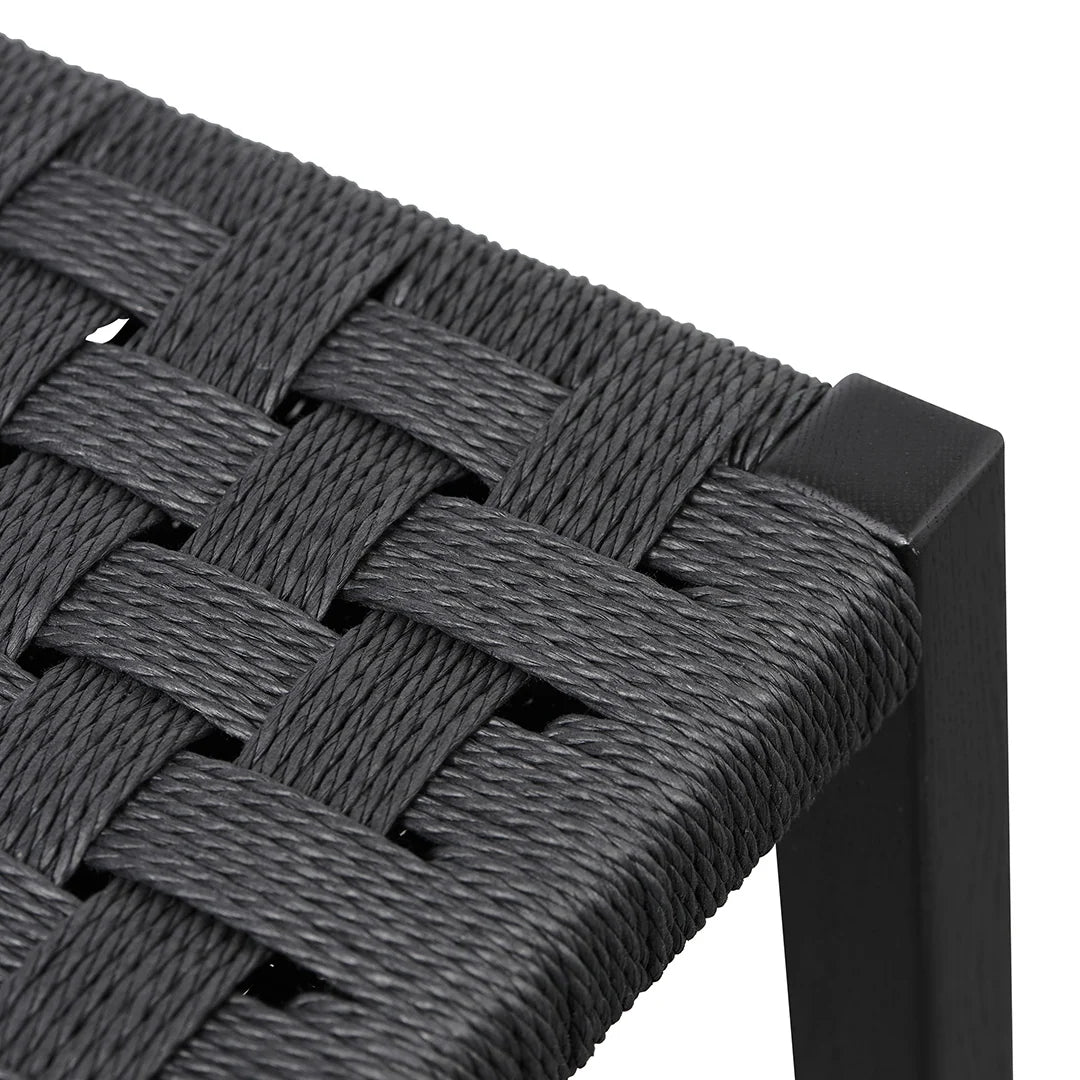 Baybreeze | Backless Coastal Black Walnut Natural Wooden Rattan Bar Stool