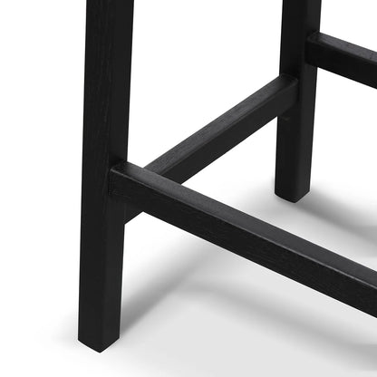 Baybreeze | Backless Coastal Black Walnut Natural Wooden Rattan Bar Stool | Black