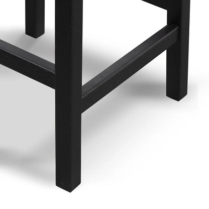 Baybreeze | Backless Coastal Black Walnut Natural Wooden Rattan Bar Stool | Black