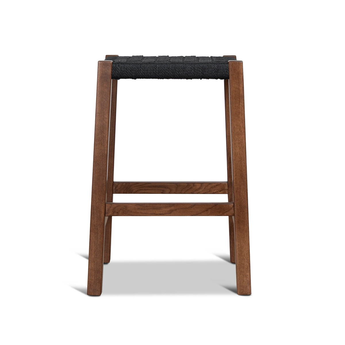 Baybreeze | Backless Coastal Black Walnut Natural Wooden Rattan Bar Stool