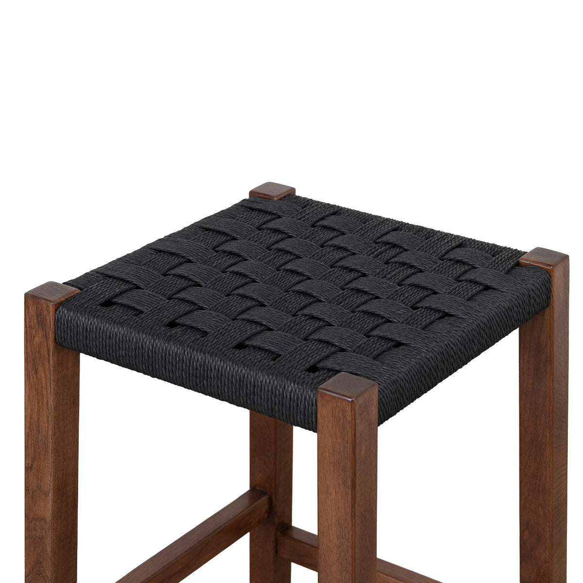 Baybreeze | Backless Coastal Black Walnut Natural Wooden Rattan Bar Stool