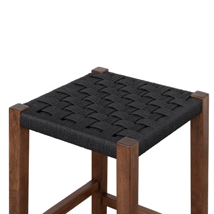 Baybreeze | Backless Coastal Black Walnut Natural Wooden Rattan Bar Stool | Walnut