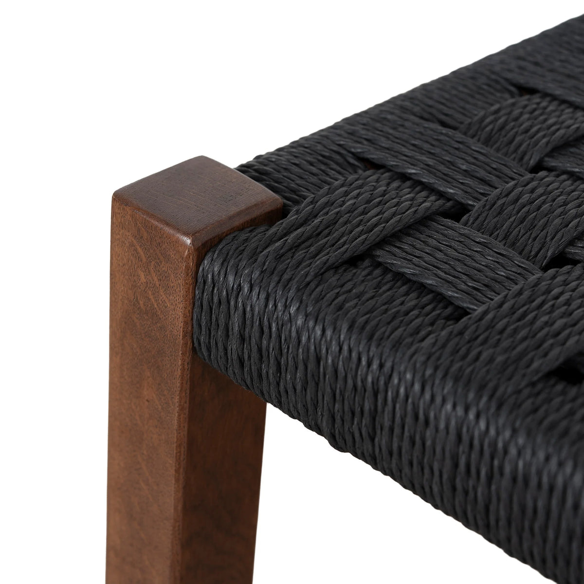 Baybreeze | Backless Coastal Black Walnut Natural Wooden Rattan Bar Stool | Walnut