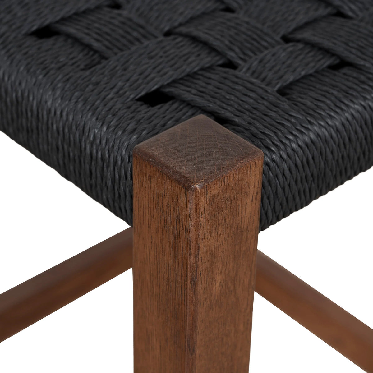 Baybreeze | Backless Coastal Black Walnut Natural Wooden Rattan Bar Stool