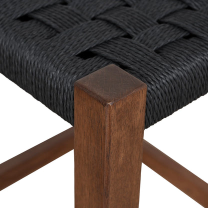 Baybreeze | Backless Coastal Black Walnut Natural Wooden Rattan Bar Stool | Walnut