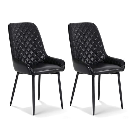 Belair | Modern Metal Brown Black PU Leather Dining Chairs | Set Of 2 | Black