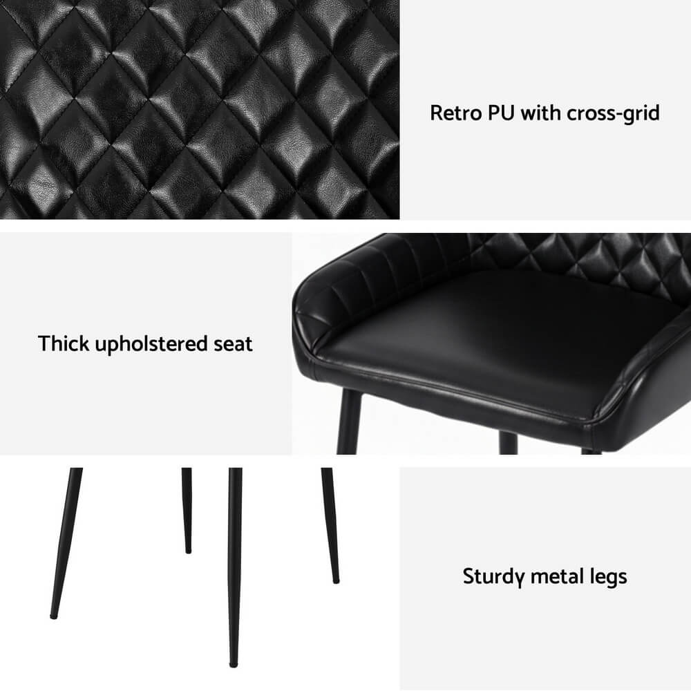 Belair | Modern Metal Brown Black PU Leather Dining Chairs | Set Of 2 | Black