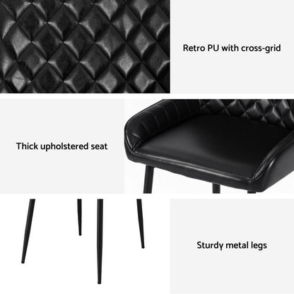 Belair | Modern Metal Brown Black PU Leather Dining Chairs | Set Of 2 | Black