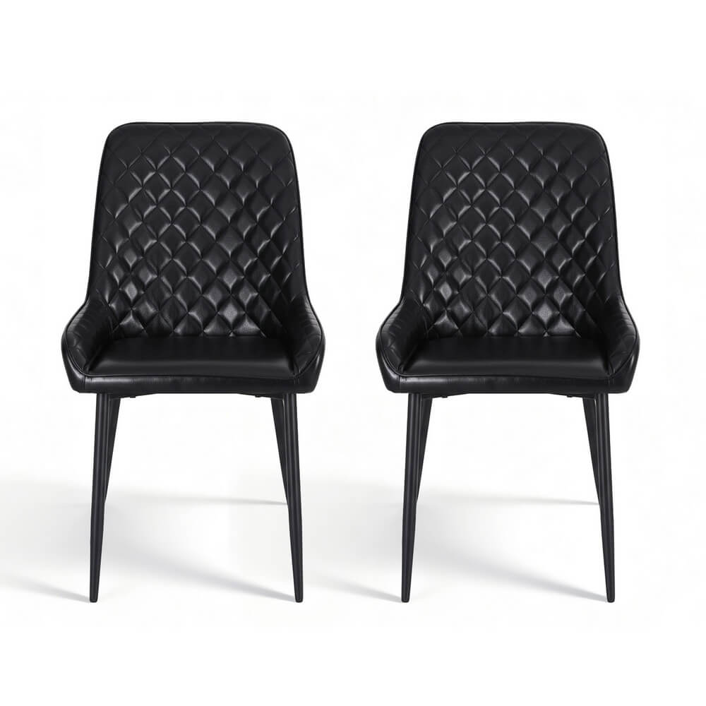 Belair | Modern Metal Brown Black PU Leather Dining Chairs | Set Of 2 | Black