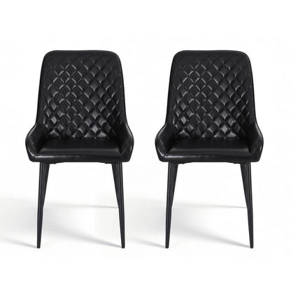 Belair | Modern Metal Brown Black PU Leather Dining Chairs | Set Of 2 | Black