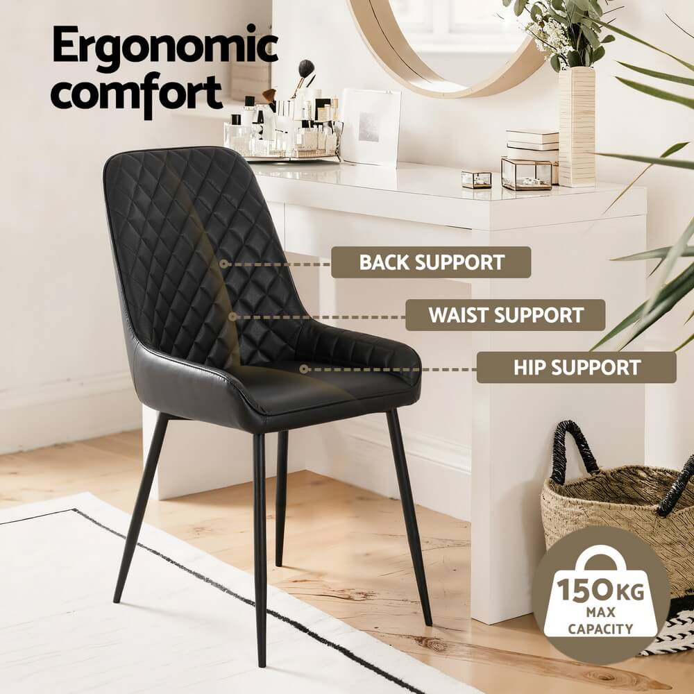 Belair | Modern Metal Brown Black PU Leather Dining Chairs | Set Of 2 | Black
