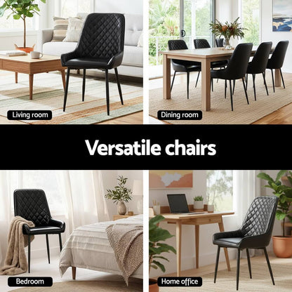 Belair | Modern Metal Brown Black PU Leather Dining Chairs | Set Of 2 | Black