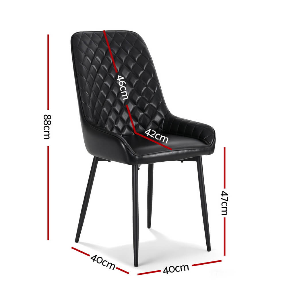 Belair | Modern Metal Brown Black PU Leather Dining Chairs | Set Of 2 | Black