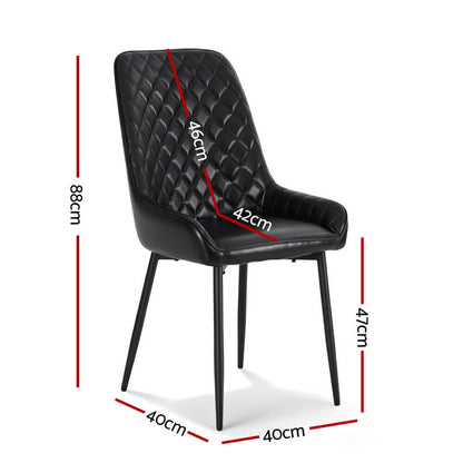 Belair | Modern Metal Brown Black PU Leather Dining Chairs | Set Of 2 | Black