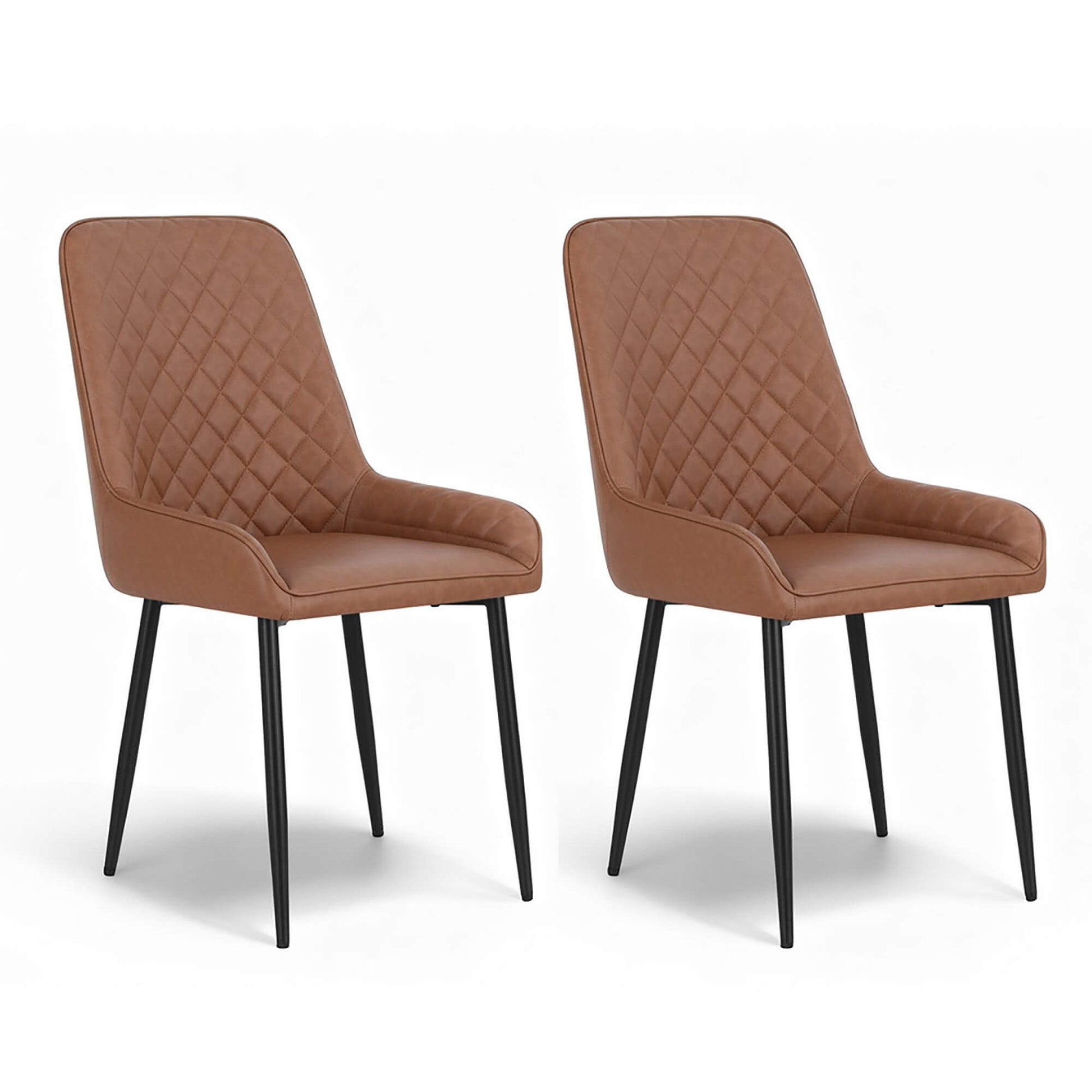 Belair | Modern Metal Brown Black PU Leather Dining Chairs | Set Of 2 | Brown