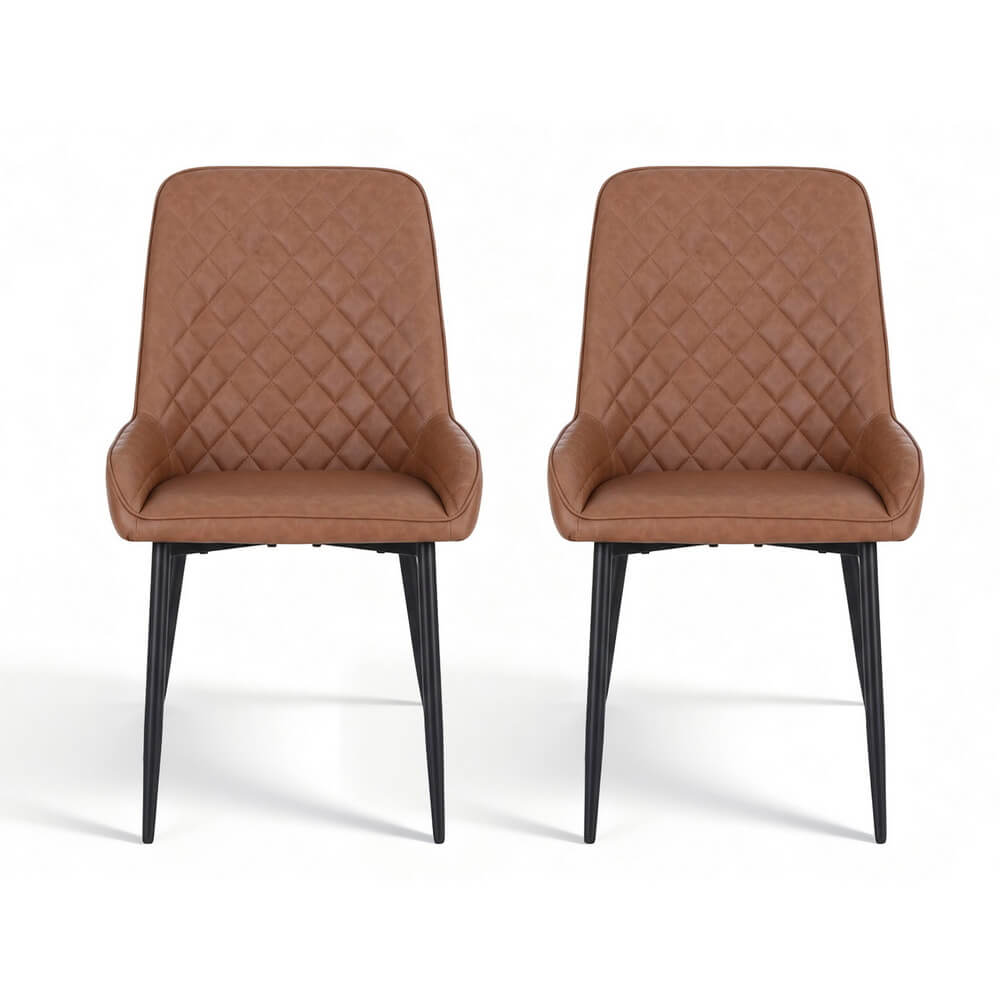 Belair | Modern Metal Brown Black PU Leather Dining Chairs | Set Of 2 | Brown