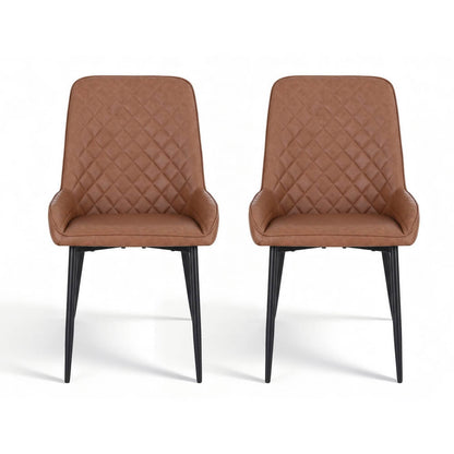 Belair | Modern Metal Brown Black PU Leather Dining Chairs | Set Of 2 | Brown