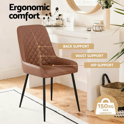 Belair | Modern Metal Brown Black PU Leather Dining Chairs | Set Of 2 | Brown